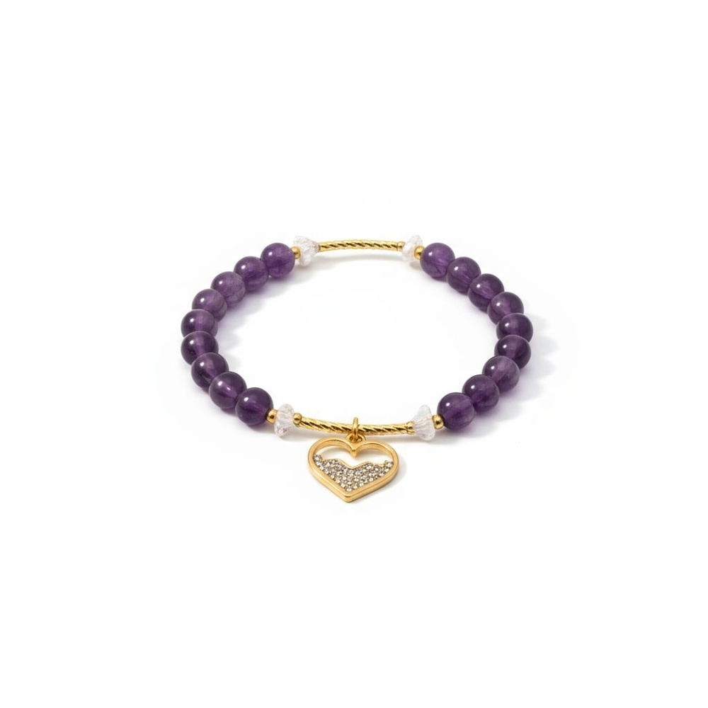 Heart of Serenity 6 mm Amethyst Bracelet with Heart Charm